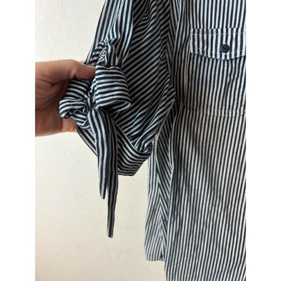 Eden & Olivia Sz 2X Blue White Striped Feminine Blouse with Sleeve Ties Pockets - Picture 3 of 6